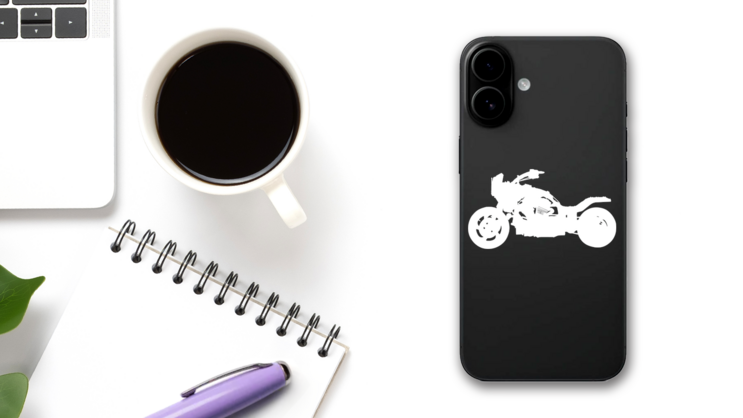 Motorcycle Sticker on a Phone (New) example