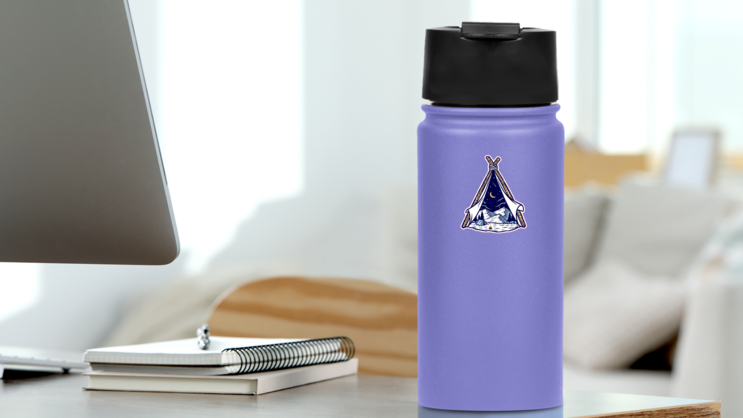 Mountain And Tent Vector Illustration on a Water Bottle (New) example