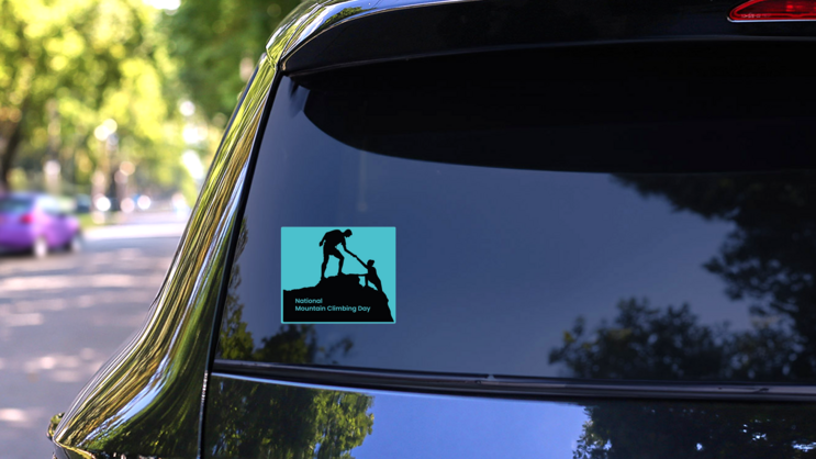 Mountain Climbing Day Blue Sticker on a Rear Car Window (New) example