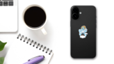 Mountain Goat Illustration Sticker on a Phone (New) example