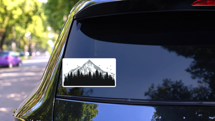 Mountain Landscape With Birds Sticker on a Rear Car Window (New) example