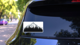 Mountain Landscape With Birds Sticker on a Rear Car Window (New) example