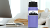 Mountain Landscape With Birds Sticker on a Water Bottle (New) example