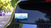 Mountain Landscape With Fog Sticker on a Rear Car Window (New) example
