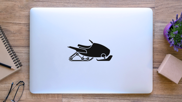 Mountain Snowmobile Silhouette Sticker on a Laptop (New) example
