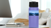 Mountains And Blue River Sticker on a Water Bottle (New) example