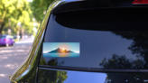 Mountains And Forest Island Landscape Sticker on a Rear Car Window (New) example