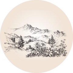 Mountains Landscape Sketch Circle Sticker