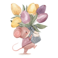 Mouse Holding Flowers Sticker