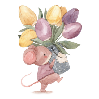 Mouse Holding Flowers Sticker