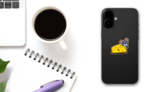 Mouse Hugging Cheese Sticker on a Phone (New) example
