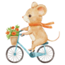 Mouse Riding Bike With Basket Sticker