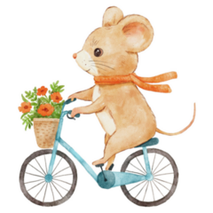 Mouse Riding Bike With Basket Sticker