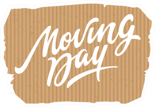 Moving Day Lettering On A Cardboard Background Sticker