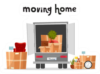 Moving Home, Moving Truck With Boxes Sticker