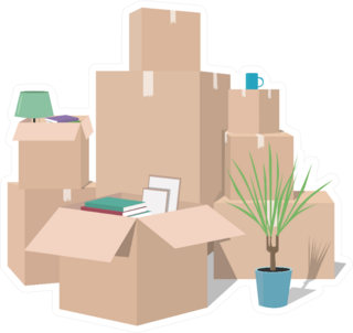 Moving With Boxes Transport Company Cartoon Sticker