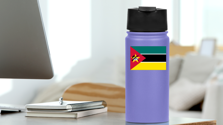 Mozambique Flag Sticker on a Water Bottle (New) example
