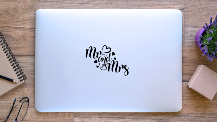 Mr And Mrs Typography Sticker on a Laptop (New) example