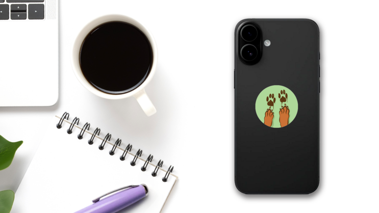 Muddy Paw Prints On Green Sticker on a Phone (New) example
