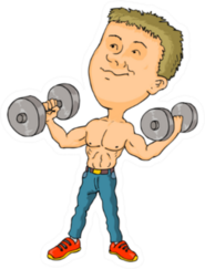 Muscular Man Bouncing Exercise Dumbbells Sticker