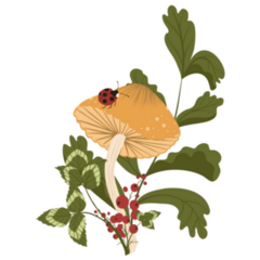 Mushroom Autumn Leaves And Ladybug Sticker