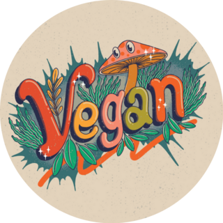 Mushroom Illustration Vegan Lettering Sticker