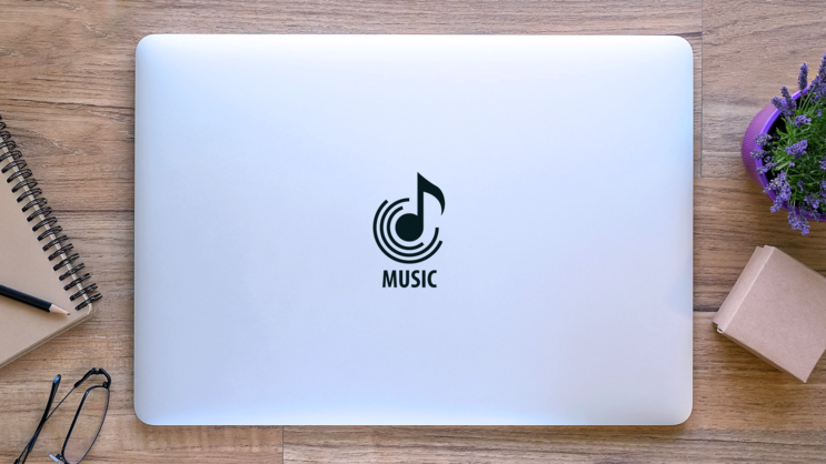 Music Logo Icon Sticker on a Laptop (New) example