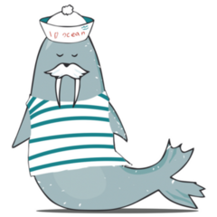 Mustache Walrus Sailor Cap Sticker