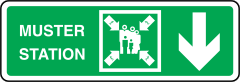 Muster Station Down Arrow Sign Station Sticker