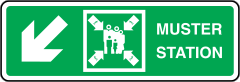 Muster Station Lower Left Arrow Sign Station Sticker