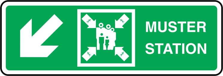 Muster Station Lower Left Arrow Sign Station Sticker