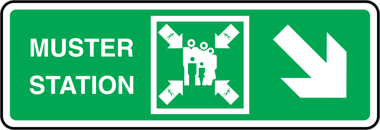 Muster Station Lower Right Arrow Sign Station Sticker