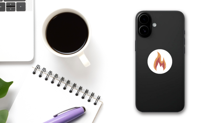 Muted Color Flame Sticker on a Phone (New) example