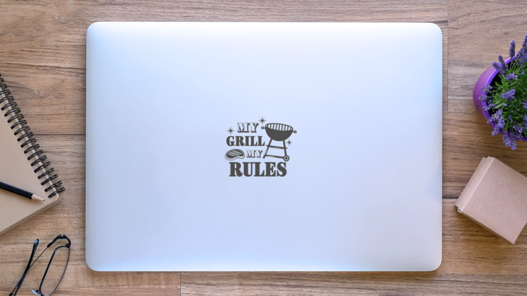 My Grill My Rules Barbecue Slogan Sticker on a Laptop (New) example