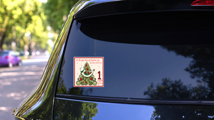 My True Love Gives To Me Partridge Sticker on a Rear Car Window (New) example
