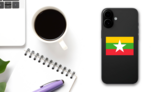 Myanmar Flag Sticker on a Phone (New) example