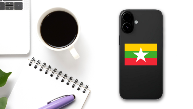 Myanmar Flag Sticker on a Phone (New) example