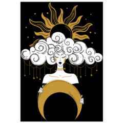 Mystical Lady Holding A Crescent Moon Sticker