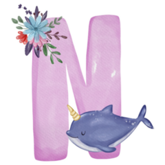 N Is For Narwhal Watercolor Letter Sticker