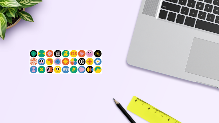 Naive Abstract Sticker Sheet on a Desk (New) example