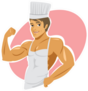 Naked Muscular Cook Wearing Apron Sticker