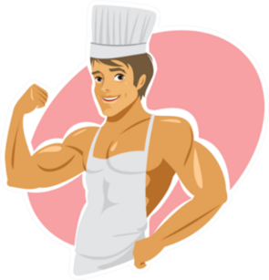 Naked Muscular Cook Wearing Apron Sticker