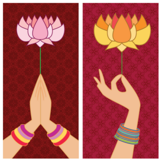 Namaste Hand & Holding Lotus Inspired By Indian Art Sticker