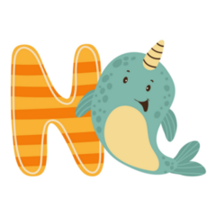 Narwhal Animal Letter N Sticker