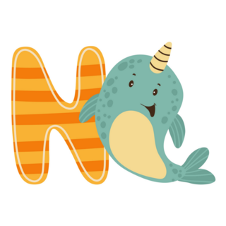 Narwhal Animal Letter N Sticker