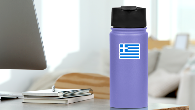 National Flag Of Greece Sticker on a Water Bottle (New) example