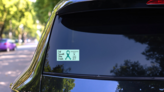 National Ptsd Awareness Day Card Sticker on a Rear Car Window (New) example