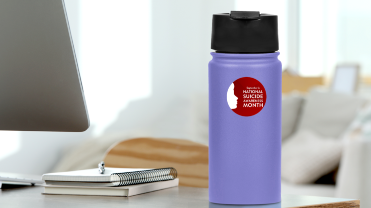 National Suicide Awareness Month On Red Sticker on a Water Bottle (New) example