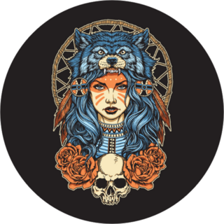 Native American Girl With Wolf Headdress Circle Sticker