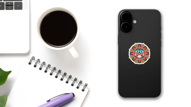 Native American Sun Sticker on a Phone (New) example